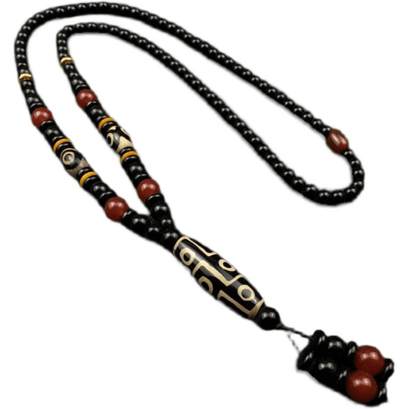 Tibetan Nine-Eye Agate Pendant Necklace, Unisex Long Layering Choker