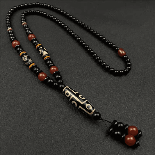 Tibetan Nine-Eye Agate Pendant Necklace, Unisex Long Layering Choker